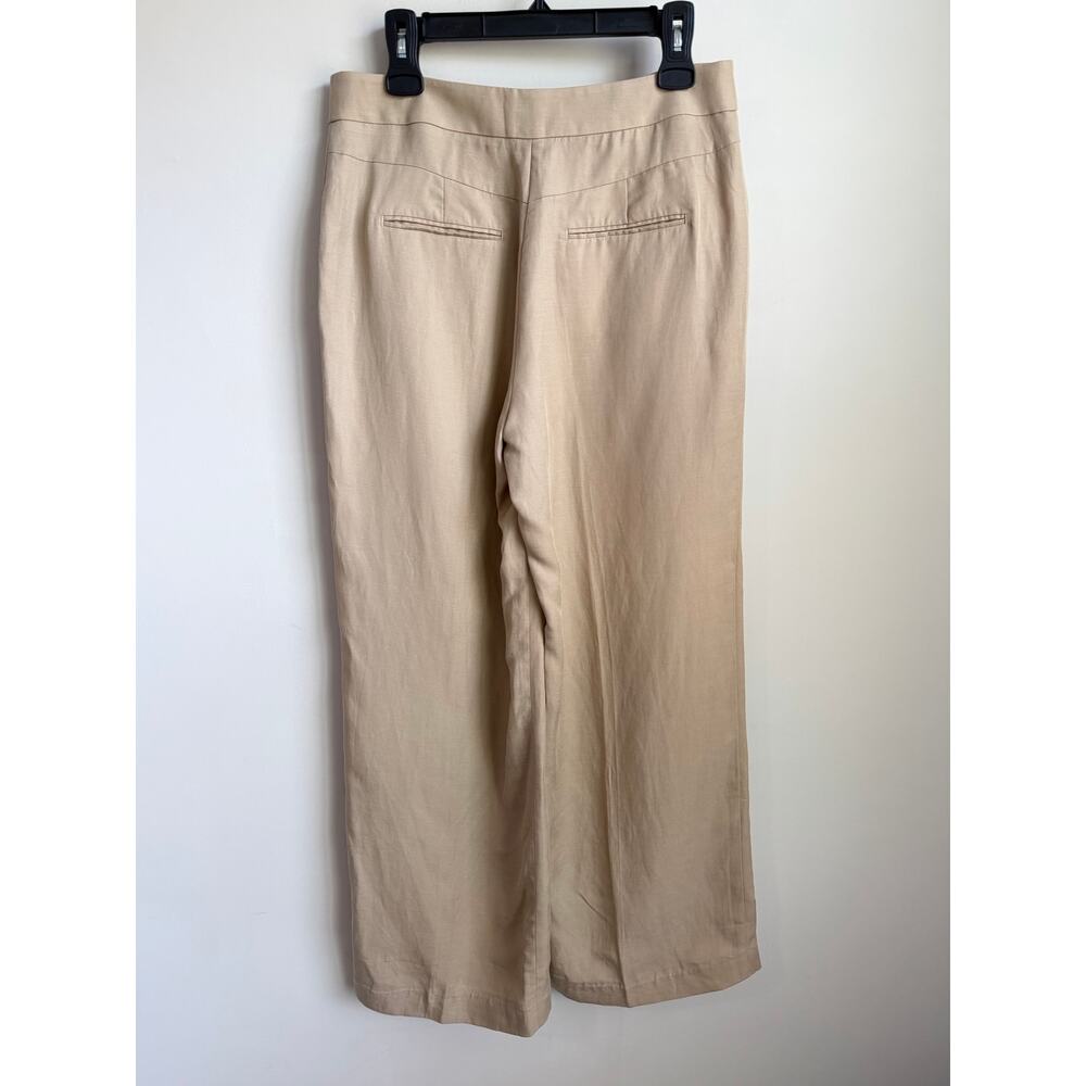 Ann Taylor Linen Blend High Waisted Flat Front Wide Leg Trouser Pants Beige 6 - Picture 6 of 7